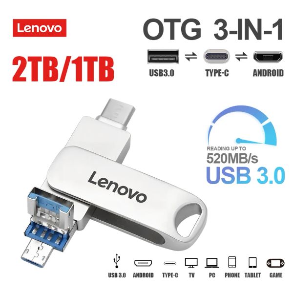 Adattatore Lenovo 2Tb Pendrive 1t OTG USB Flash Drive Typec e computer 3in1 Pen Drive fino a 520 MB/s USB3.0 per Nintendo Switch