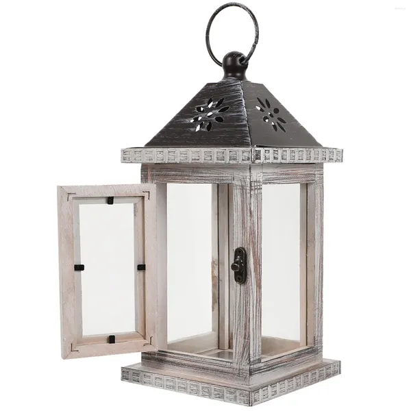 Titulares de vela 1PC Iron Art Wood Stand Nórdico Solping Lantern Retro Solter