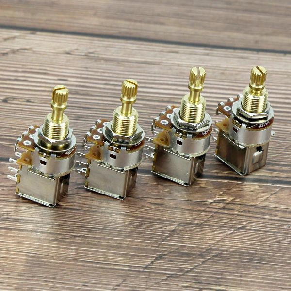 Accessori Fleor 4pcs Copper Long Split Guitar Guitar Potenziometro Push POTS A250K / B250K / A500K / B500K