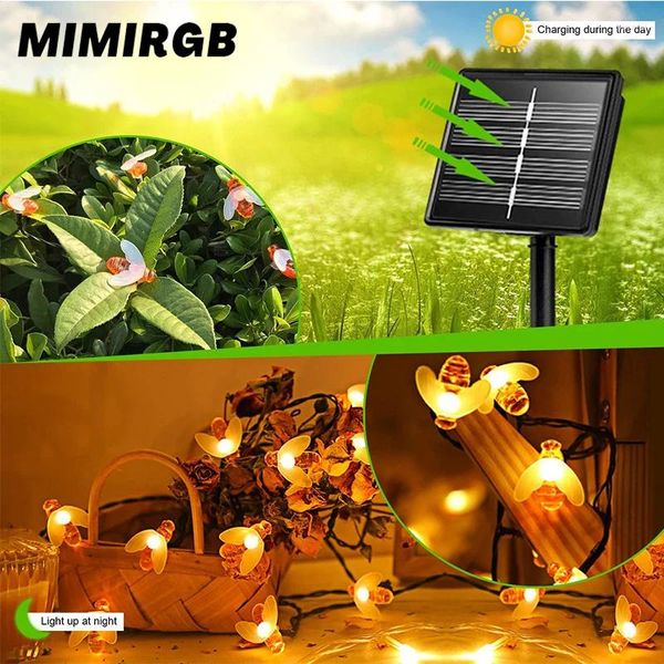 Strings LED LED Solar Bee Light Outdoor Perra impermeance de vento soprando dança do pátio de decoração de pátio paisagem