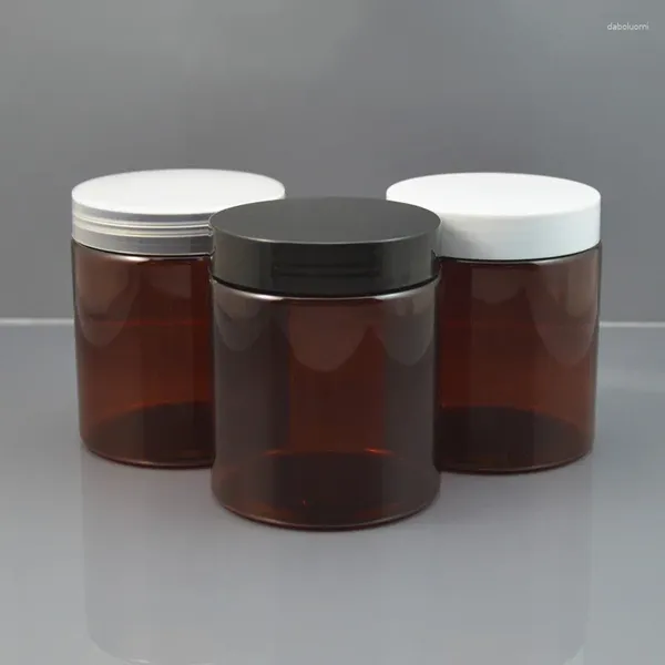 Bottiglie di stoccaggio 200/250 grammi per pet jar marrone pentola nera bianca chiara chiara maschera gel essenza mlisturizer emulsion cera per la cura della pelle cera