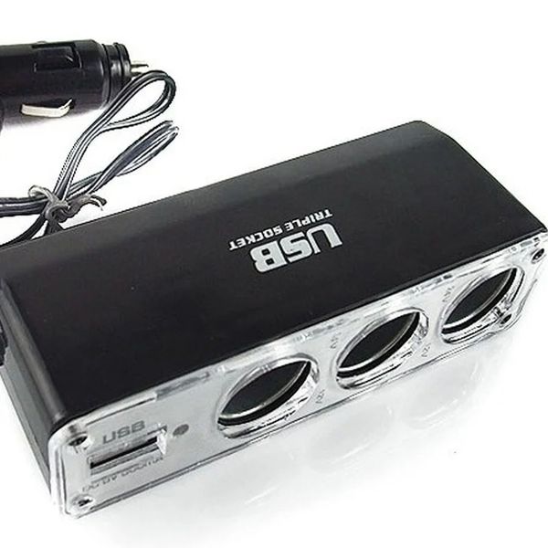 Новый Hot 3 -Way Multi Socket Car Sigarette Ligher Splitter USB -зарядное устройство DC 12V/24 В тройной адаптер с USB -портом BX
