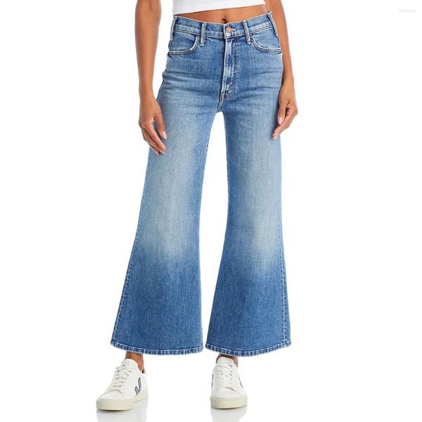 Jeans femininos American Impred Mo Letter Style High Beliscos Cleme Azul Larde Legal Berbado para Mulheres Petite na Primavera 2024