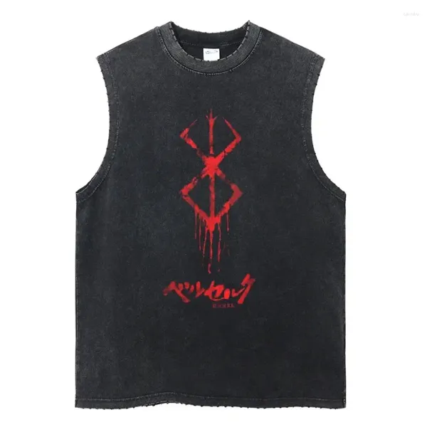 Мужские майки Tops 2024 Berserk Anime Print Vest Summer Cottoned Cotmer, вымытый ретро-рукавочные футболки INS