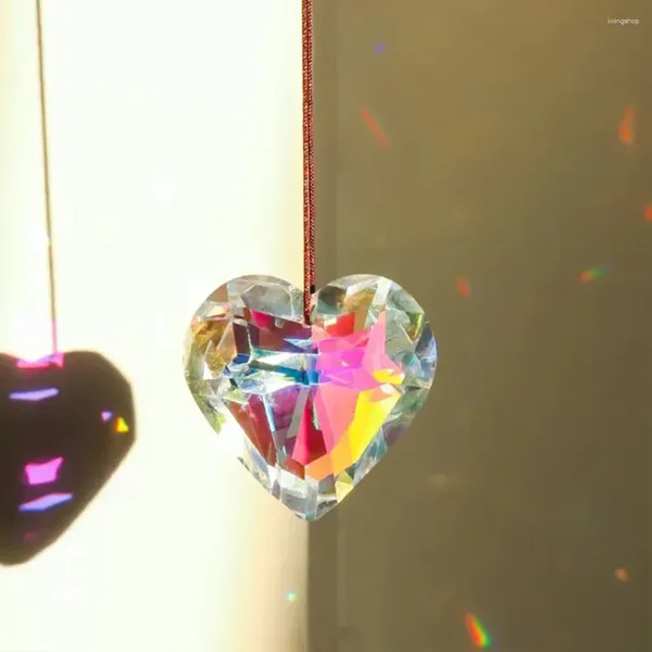Dekorative Figuren 45mm Faktoriertes Herzkristall Prismen Sonnencatcher Kronleuchter Rainbow Anhänger Pink Glass Art Hanging Tropfen Heimdekoration DIY