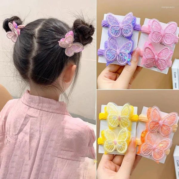 Haarzubehör 2pcs Pailletten Butterfly Girls Binden Sie einen Pferdeschwanz Kinder Elastizbänder süße Kinder Krawatten Baby Kopfbedeckung