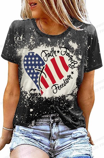 Kadın T-Shirt Amerikan bayrağı 3D baskı tişört kadın moda usa bayrak tişörtleri vintage t gömlek rahat kısa sle üstleri tee bayan tshirt sıkıntısı d240507