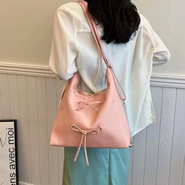 Umhängetaschen koreanischer Stil Balletcore Bowtasche süße Einkaufshandtasche PU Leder Crossbody Y2K Silber Krawatte Mädchen