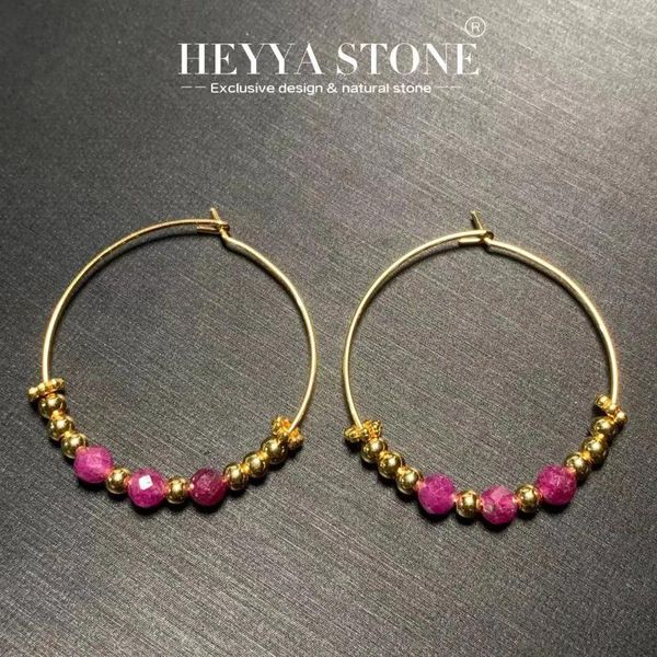 Серьги обруча Heyya Stone Natural Ruby Simple Classic Round Circle Gemstone Jewelry Jewelry Distermade 14k Gold Exclusive