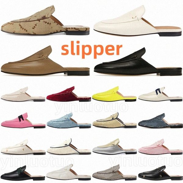 Designer -Slipper -Sandalen Obge Slides Princetown Pantoffers Braunes Leder schwarzer Web -Jumbo -Kamel -Leinwand Beige hellrosa weiß geprägte Damen WFBG#