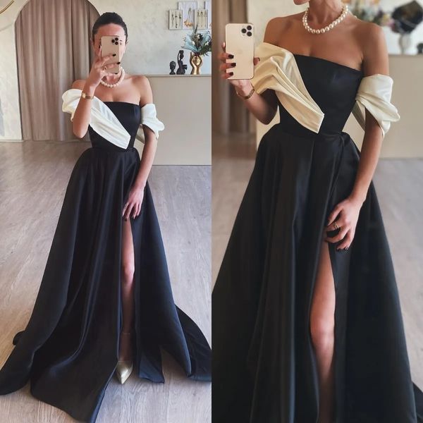 Elegante schwarze weiße Promise von Schulter formeller Abendkleider elegante geteilte Partykleider für besondere Anlässe Promdress