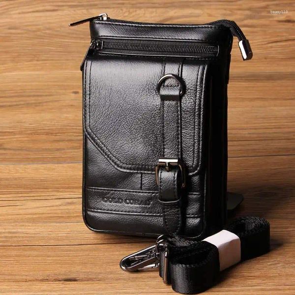 Bel çantaları altın mercan orijinal deri erkek telefon çantası seyahat omuz mobil/hücre çantası erkek gündelik crossbody messenger