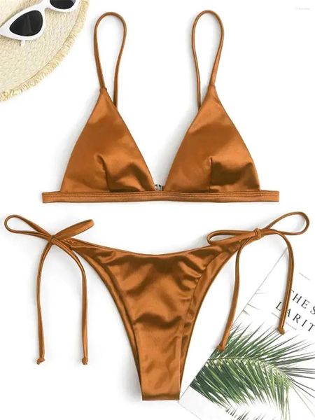 Costumi da bagno femminile femminile da bagno femminile a due pezzi Bikini set da bagno a bather nuotare a 6 colori in raso taglio alto taglio brasiliano