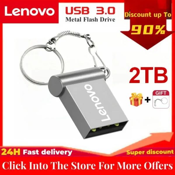 Adaptador Lenovo USB 3.0 Flash Drive 2TB Pendrive 512GB METAL MEMAL MEMAIS DESCOLA DE VENÇÃO USB 3.0 Mini caneta de transmissão de dados para PC