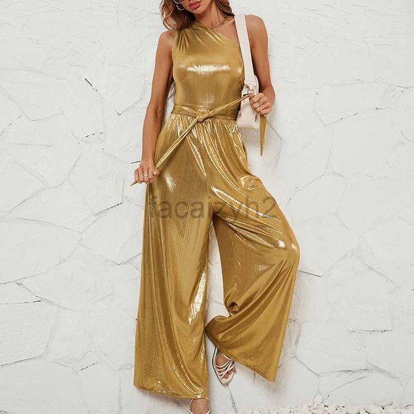 Designer -Kleid -Independent -Fotografie 2024 Sommerweitbeine für Frauen, hohe Taille, schräge Schultern, würzige ärmellose Jumpsuit für Frauen Plus Size Kleider