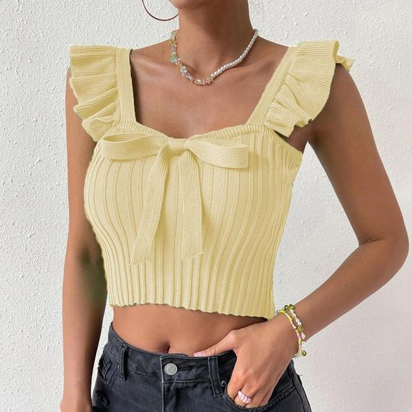 Frauen Tanks schlankes oberes Top -Peplum kleiner fliegender Ärmschubstonbeschwerden Square Kragen Basis den Sommer gerippten Rüschen T -Shirt Y2K Kleidung