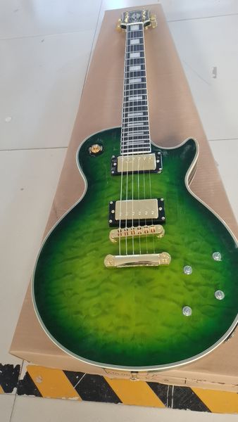 Guitarra elétrica personalizada, castanha, flor grande verde, feita de madeira importada, frete grátis