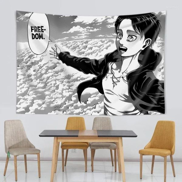 Arazzi Eren Yeager Freedom Manga Poster Wall Art Kawaii Attack Anime Attack on Titan Stampa Galleria di tela Wraps Ready to Hang Tapestry