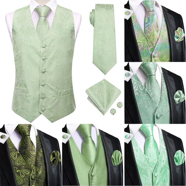 Hitie Teal Paisley Herren Weste Krawatte Business formelles Kleid Seidenhimmellose Jacke 4pc Hanky Cufflink Anzug Weste Coat Hochzeit 240507