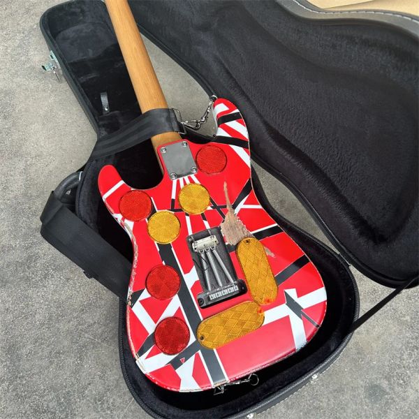 Guitarra Edward Eddie Van Halen Relíquia pesada Red Franken Guitarra elétrica Listras brancas Floyd Rose Tremolo Bridge Slante Note