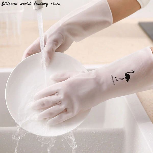 Handschuhe Silikon World 1 Paare wasserdichte Gummi -Latexschale Waschen Handschuhe Küche Langlebige Reinigung Hausarbeit Aufgaben Geschirrspülmittel