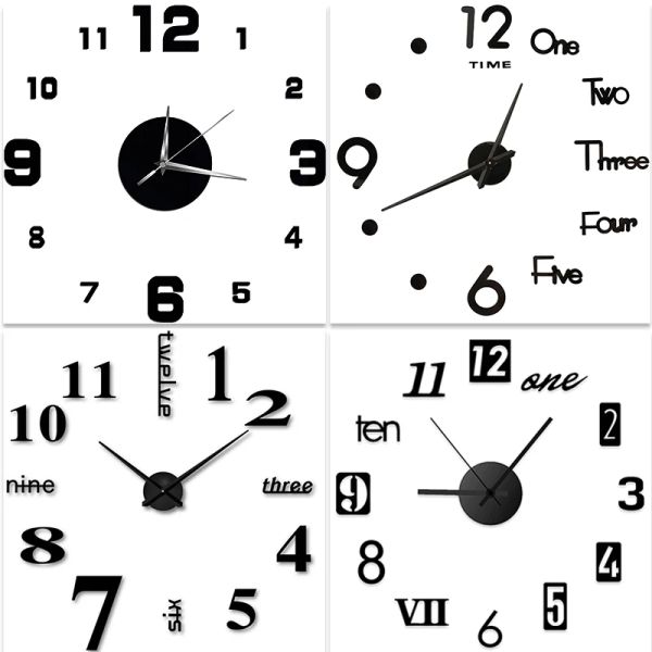 Часы 3D большие римские номера настенные часы Quartz иглы для акриловых зеркала стены стены для гостиной домашние украшения оптом