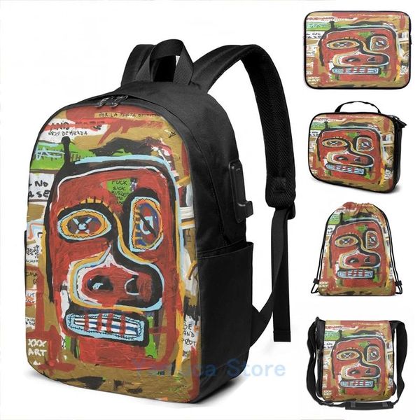 Rucksack lustiger Grafikdruck das Gesicht USB -Ladungsschule School Taschen Frauen Bag Travel Laptop