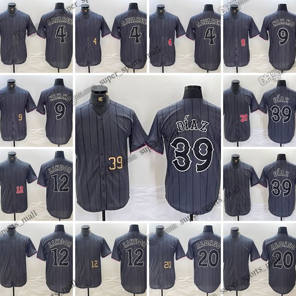 2024 Yeni Beyzbol 20 Pete Alonso Forma 39 Edwin Diaz 12 Francisco Lindor 9 Brandon Nimmo 4 Alyarez Dikişli Jersey Mens S-XXXL