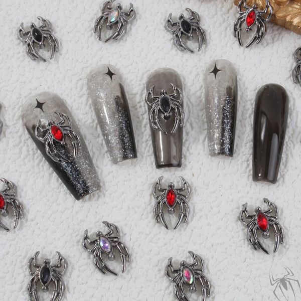 10pcs liga de luxo 3D Spider Unh Nail Art Charms Rhinestones Jewelry Acessory Peças para Halloween Decoração de unhas Manicure Supplies 240506