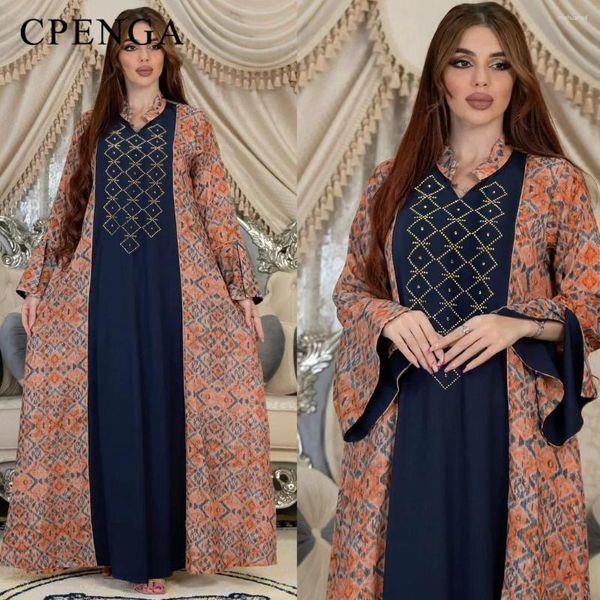 Abbigliamento etnico Abito musulmano in Medio Oriente per donne Eid Arab Femmme Evening Party Jalabiya Islam Morocan Kaftan Robe Tukey Diamond Gown