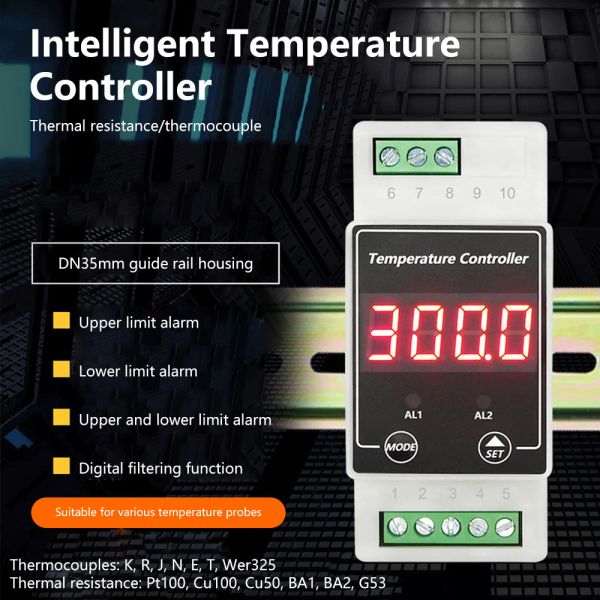 Calibri Dinrail Temperature Controller Termostato Termostato Digital Switch Monitoraggio in tempo reale Limite Upper/Lower Alarm Ac/DC Style