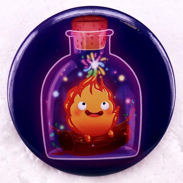 58 mm Howls Moving Castle Fire in stacca Balcia carina Anime Movies Giochi di smalto duro raccolta battitori per backpack con spallatta