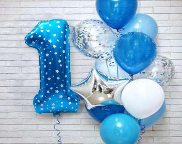 12pcs 1º 2º 3º 4 5 6 7 anos Feliz aniversário Número da folha Balões Decorações de festa menino menino