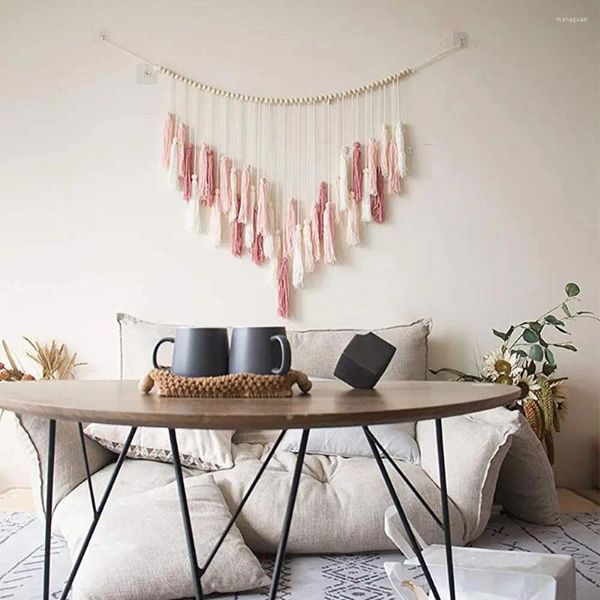 Estatuetas decorativas decoração de parede blush borla rosa pendurado fino 33 30 polegadas de algodão Tapestry Wood Wood Fringe Party Party