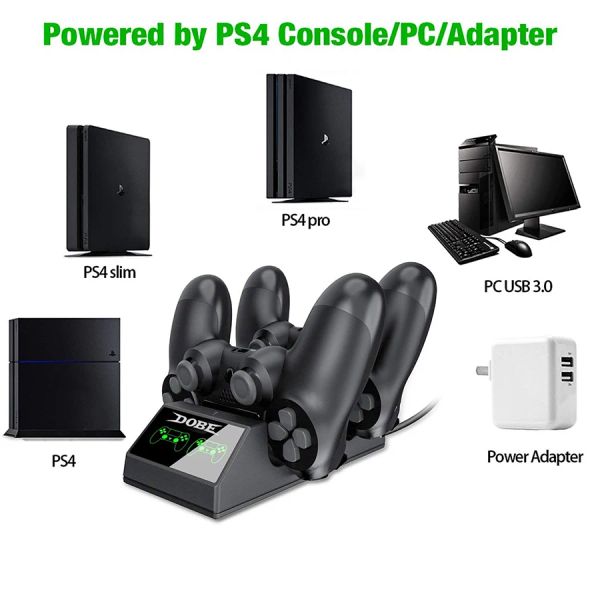 Racks Fast Lading Dock Station 4 Mini Micro Ladeanschlüsse Ladebasis für PS4 /PS4 Slim /PS4 Pro -Controller mit LED -Leuchten