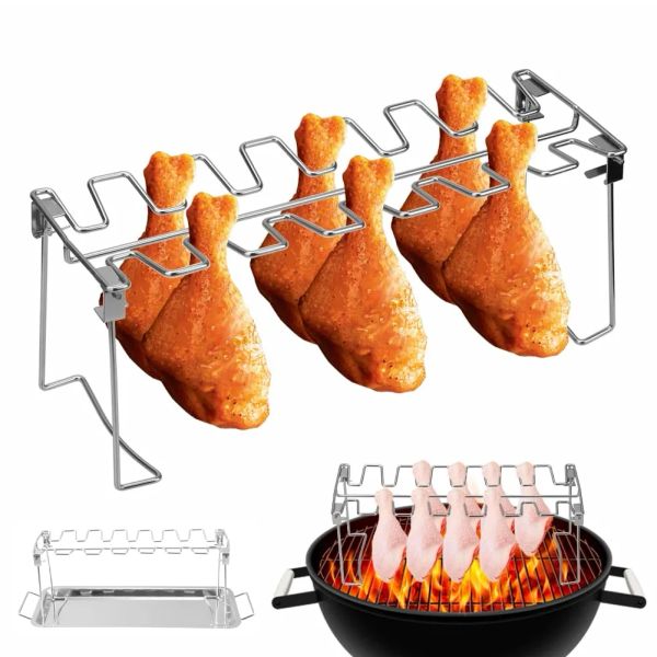 Accessoires verbessert BBQ Chicken Bein Flügel Grill Rack 14 Slots Edelstahl -Grill -Drumsticks Halter Ofen Roaster Stand BBQ Accessoires