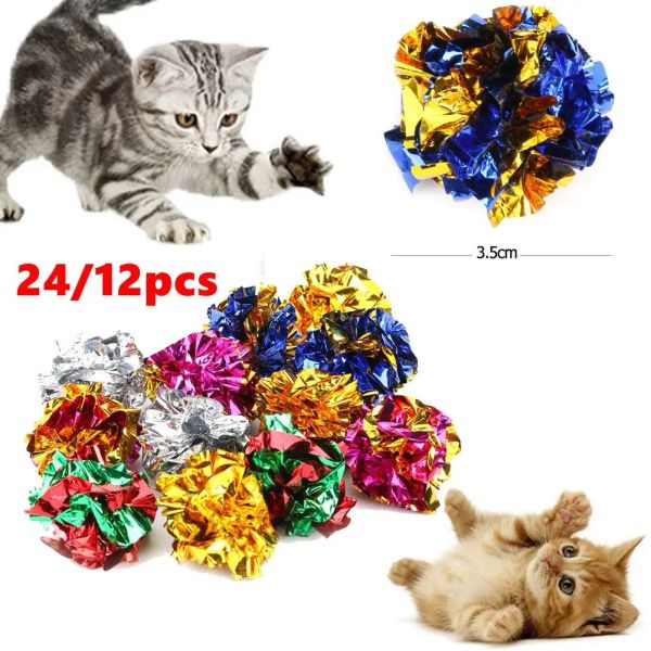 Giocattoli 24/12 pezzi colorate palline arcigciate giocattolo di carta per la durata del gatto bambole di vocalizzazione che giocano giocattoli cigolanti interattivi per morso