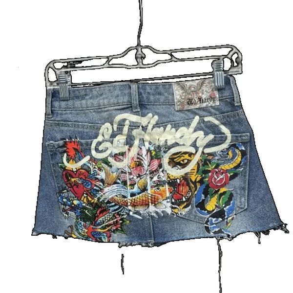 Y2k Rock Damen Gothic Hip Hop Letter Print Vintage Blue Jeans Rock Süßes Mädchen Mode hohe Taille Slim Mini Short Rock 240506