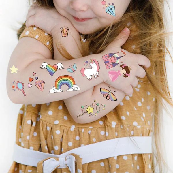 Bücher 10pcs Neue Tattoos für Kinder Transfer Tattoos für Kinder Mini wasserdichte Tattoos Festival Glitzer Face Unicorn Tiere Aufkleber