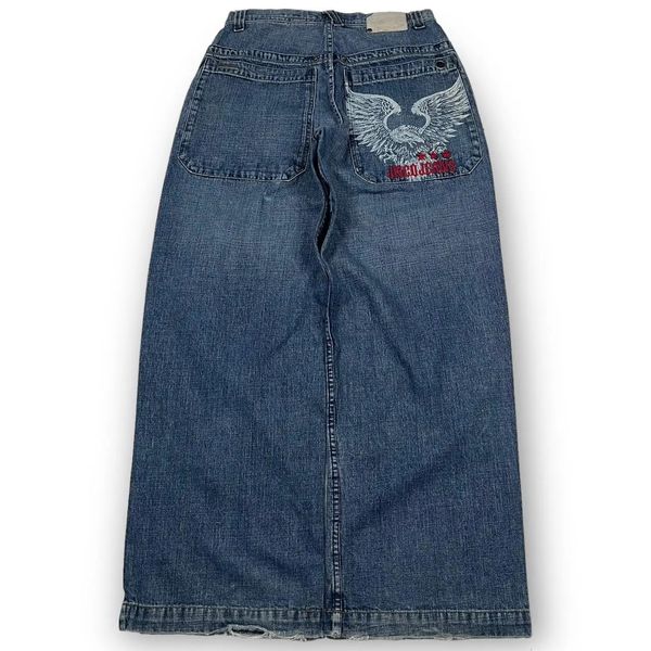 Streetwear jnco gamba larga jeans uomini y2k hip hop harajuku aeagle ricamato pantaloni in denim retrò pantaloni alti baggy weluse 240506