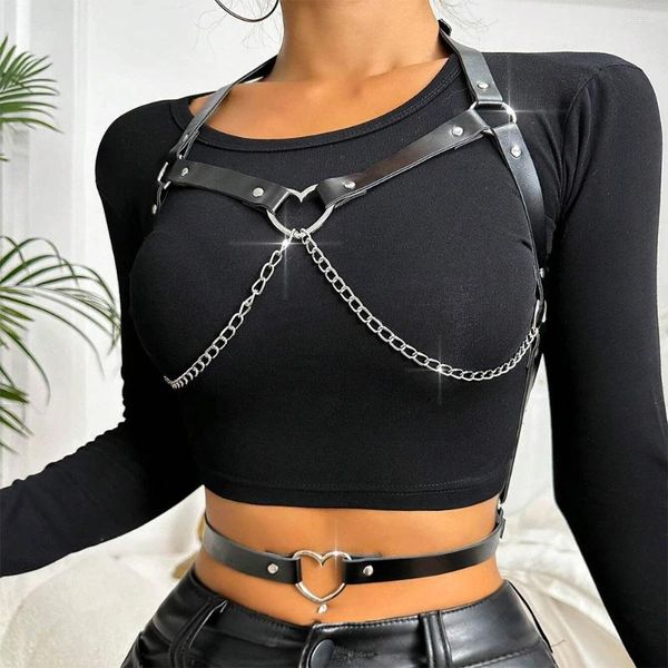 Gürtel Frauen Modekette Leder Taillengürtel Brustkabelbaum Korsett Bondage Dessous Punk Gothic Clothing Accessorie