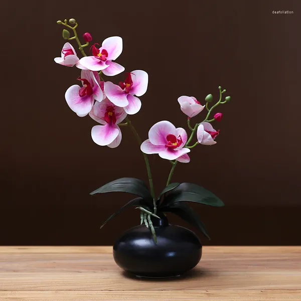 Vasos vaso de cerâmica moderna falsa phalaenopsis arranjo de flores de escritório artesanato artesanato em casa decoração