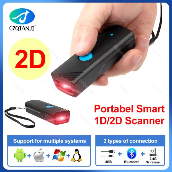 Scanners Black Mobile 1D 2D Scanner de código de barras Mini BluetoothCompatible USB 2.4GHz Wireless portátil Reader Support Phone PC Mobile Scan Mobile