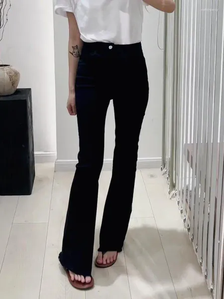 Jeans femininos Fiords de cintura alta esticar mulheres negras causais retrô solto coreano Bottom streetwear slim calça jeans