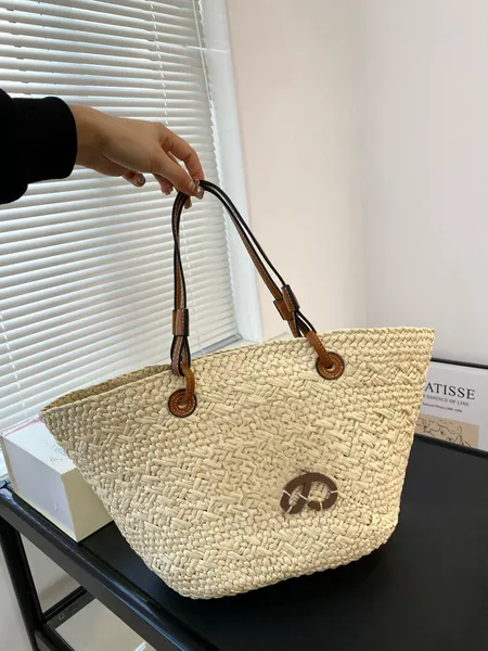 Bolsa de praia feminina com padrões de couro genuíno Summer lafite lafite bolsa de férias saco de compras de férias