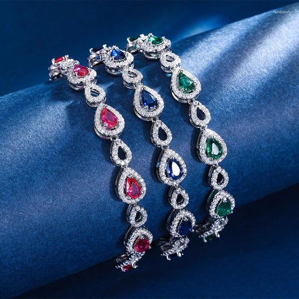 Link braccialetti Eyika Luxury Hollow Acqua Giorri Bracciale da tennis per Lady Rhodium Plactato Royal Blue Red Green Green Stone Charm