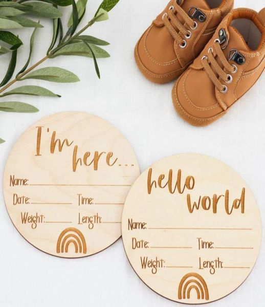 Altre forniture per feste festive da 20 pezzi Hello World i039m qui Annuncio di nascita Plaque Milestone Card Wood Baby Po Prop3409192