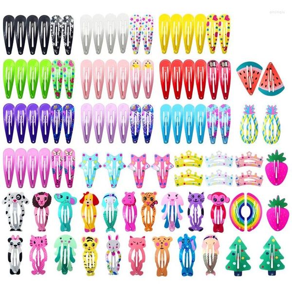 Haarzubehör Clips für Mädchen 100 PCs Keine Slip Metal Snap Strips Kinder Teenager Frauen süße Süßigkeiten Farbe Cartoon Designstifte