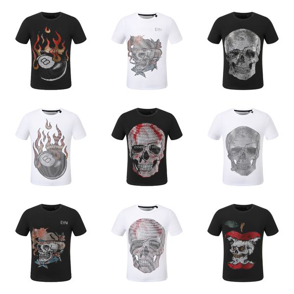 Philipe Plein T-shirts Brand de luxo Moda masculina Design original Round Round Pescoço curto Skull PP Classic Top Cotton Rhinestone Hip Hop Casual Roupos Casual