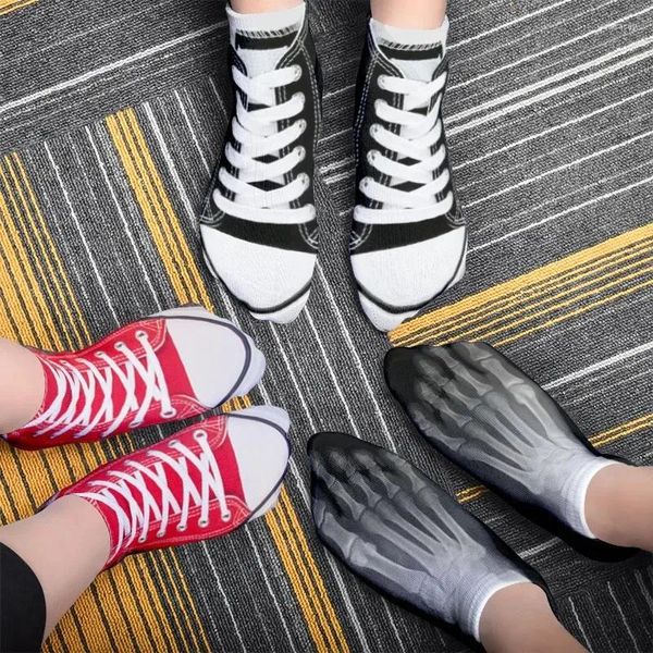 Donne calzini divertenti Bones creatività carina moda in tela 3d scarpe in tela stampata in cotone harajuku compressione bassa caviglia bassa
